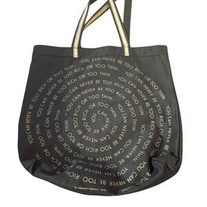 Vintage thick black canvas tote bag “ You can never be too rich or too thin”